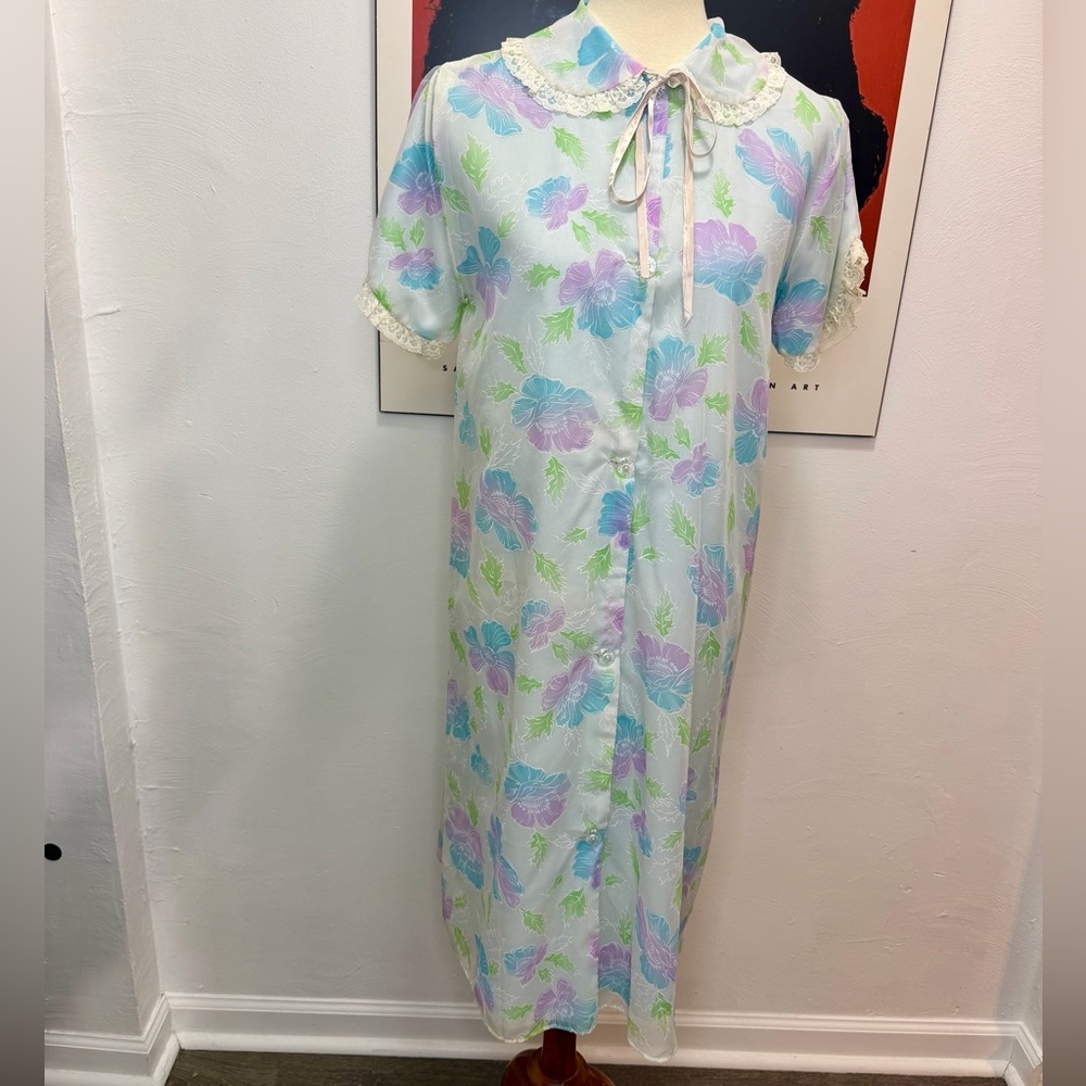 60’s Nightgown or House Dress with lace and bow details